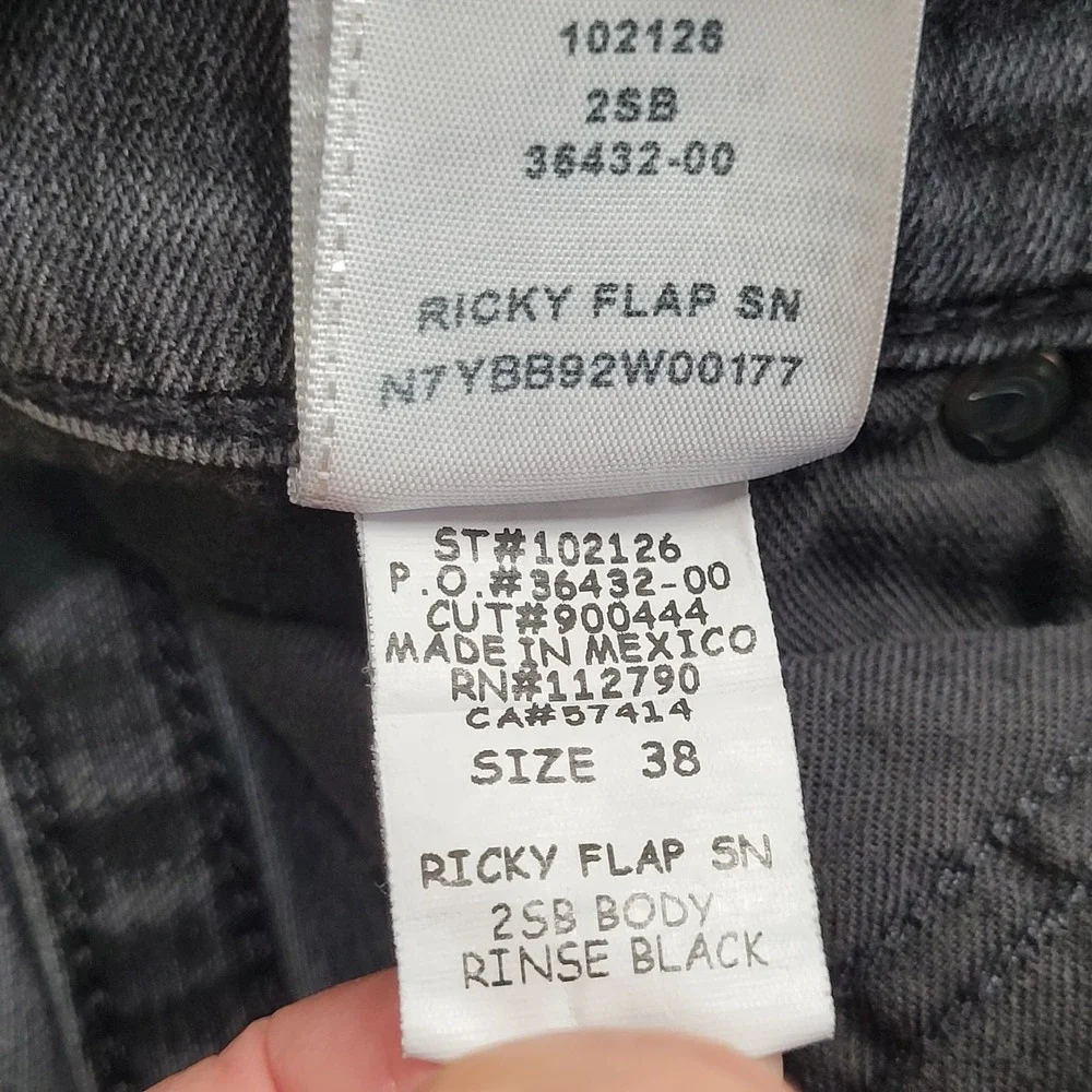 🖤True Religion Jeans Mens 38 (35x33) Black Ricky Flap SN Straight Leg Denim